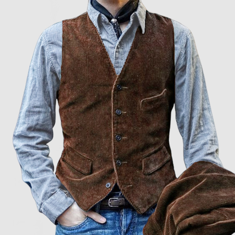 American Vintage Corduroy Workwear Vest Men's Casual Vest Comfortable, Durable And Practical