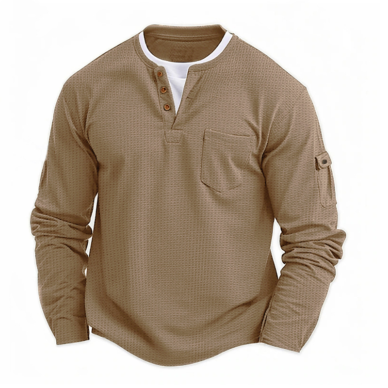 Men's Faux Two-Piece Thermal Long Sleeve T-Shirt V-Neck Layered Shirt