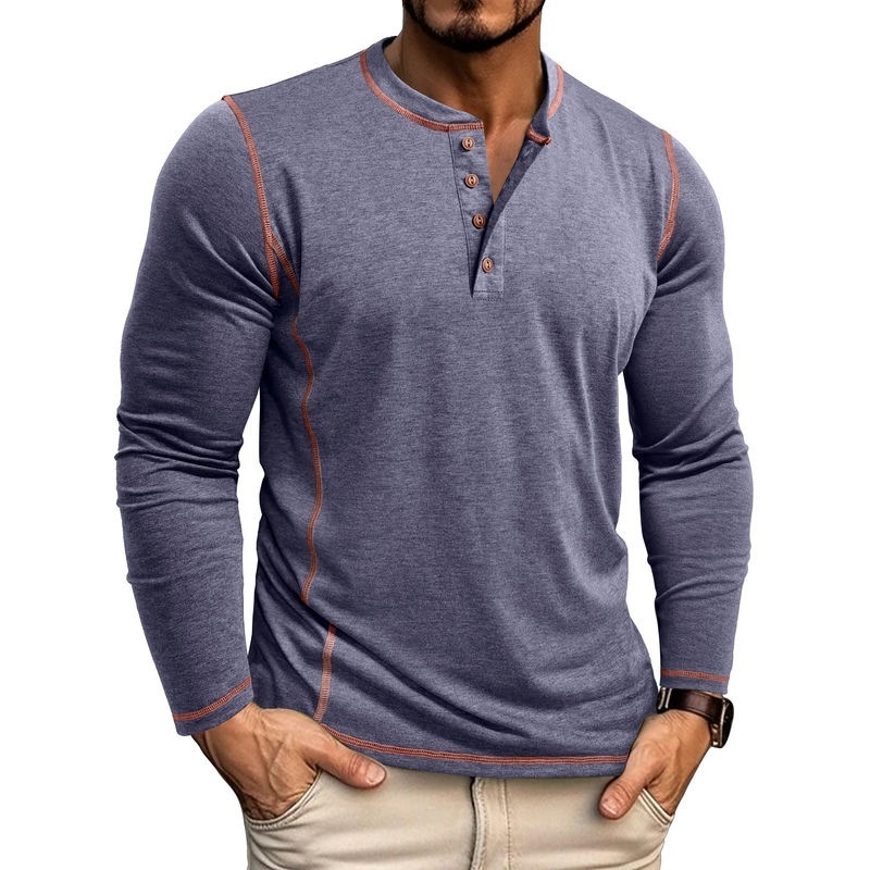 Vintage American Style Classic 4-Button Long Sleeve Henley Shirt Sustainable Long Henley Oversized American Vintage Top