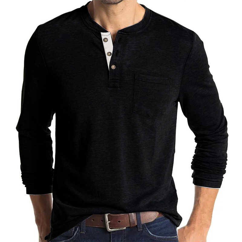 Men's Long Sleeve Crew Neck Henley Shirt Perfect for Gentlemen