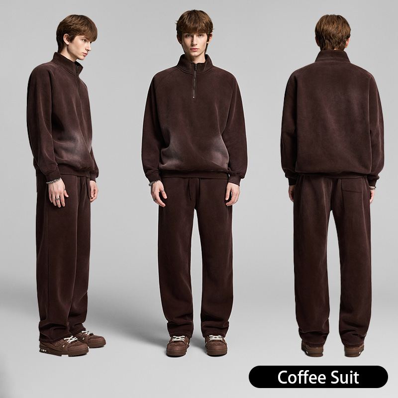 Retro Heavyweight Casual Sports Suit, 420GSM Vintage Zipper Hoodie and Sweatpants, Washed and Distressed Unisex Sportswear, Warm and Comfortable for Transitional Seasons