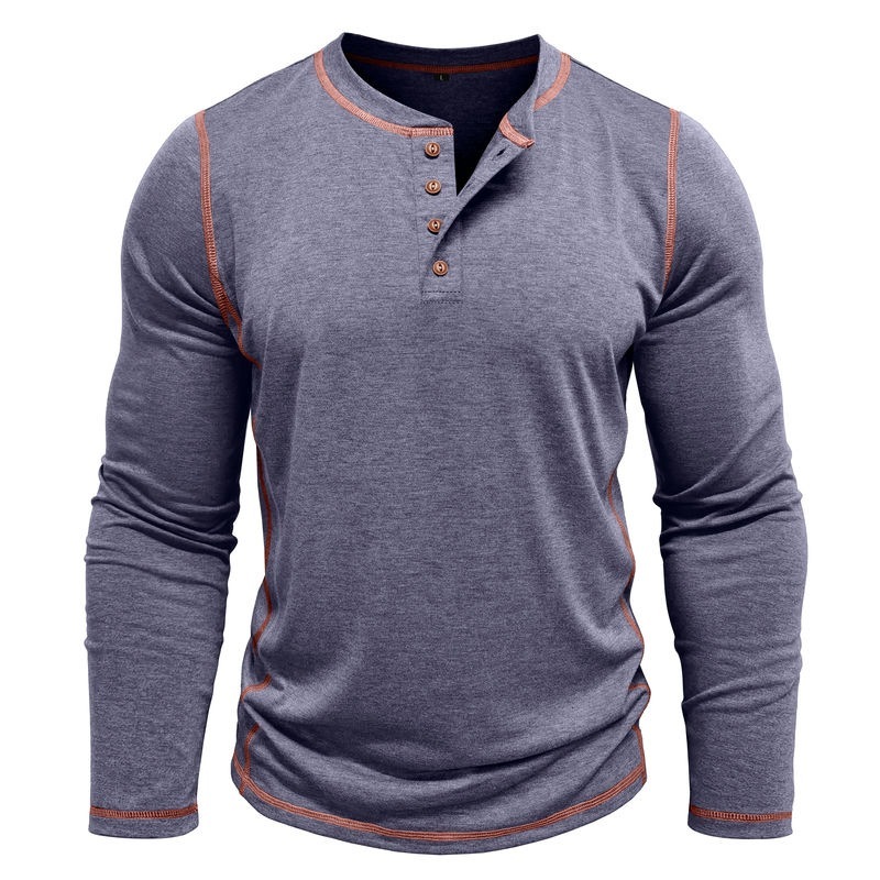 Vintage American Style Classic 4-Button Long Sleeve Henley Shirt Sustainable Long Henley Oversized American Vintage Top