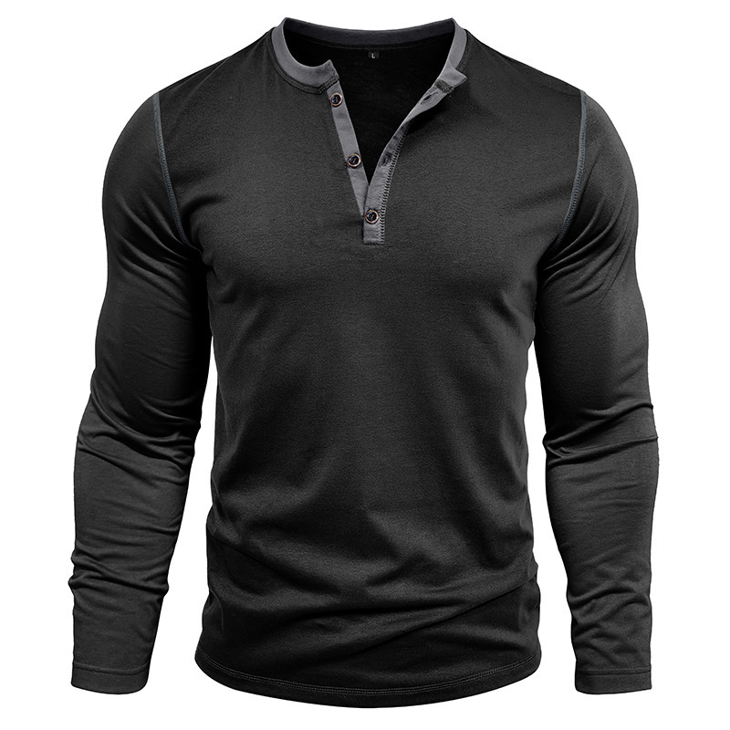 Vintage American Crewneck Henley Shirt  3-Button Retro Stretch Cotton Blend Top  Classic Casual Long Sleeve for Men