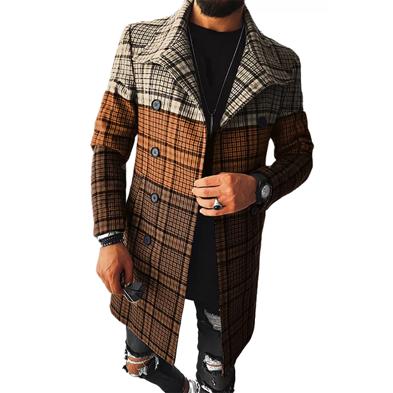 Men's Fashion Plaid Trench Coat