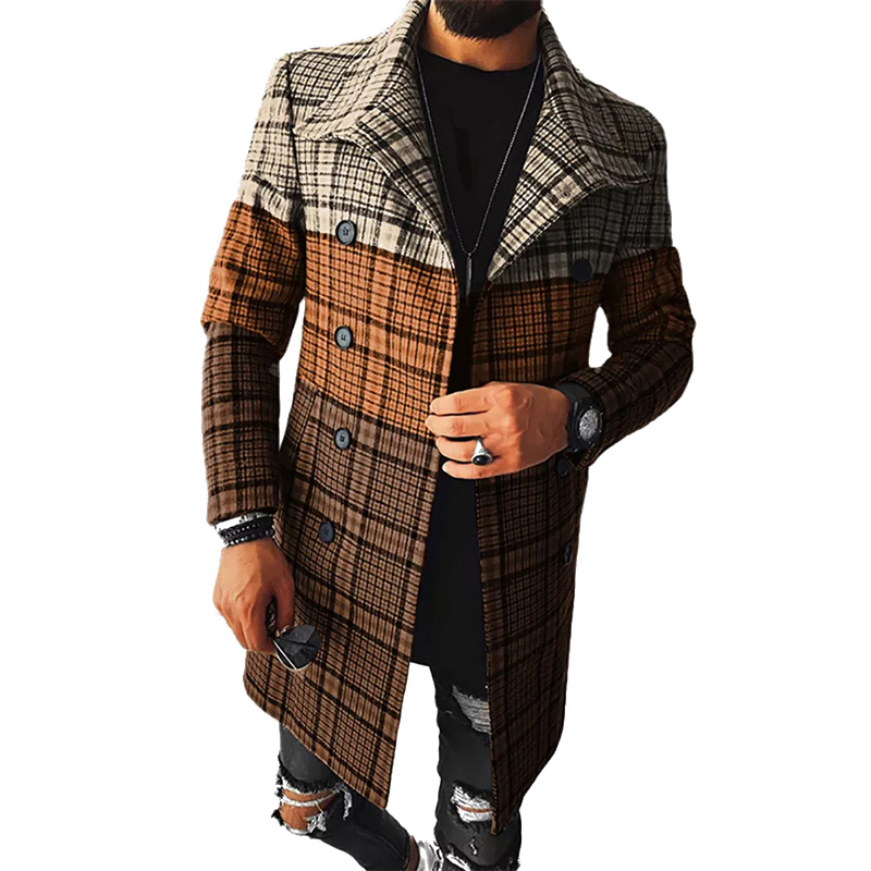 Men's Fashion Plaid Trench Coat