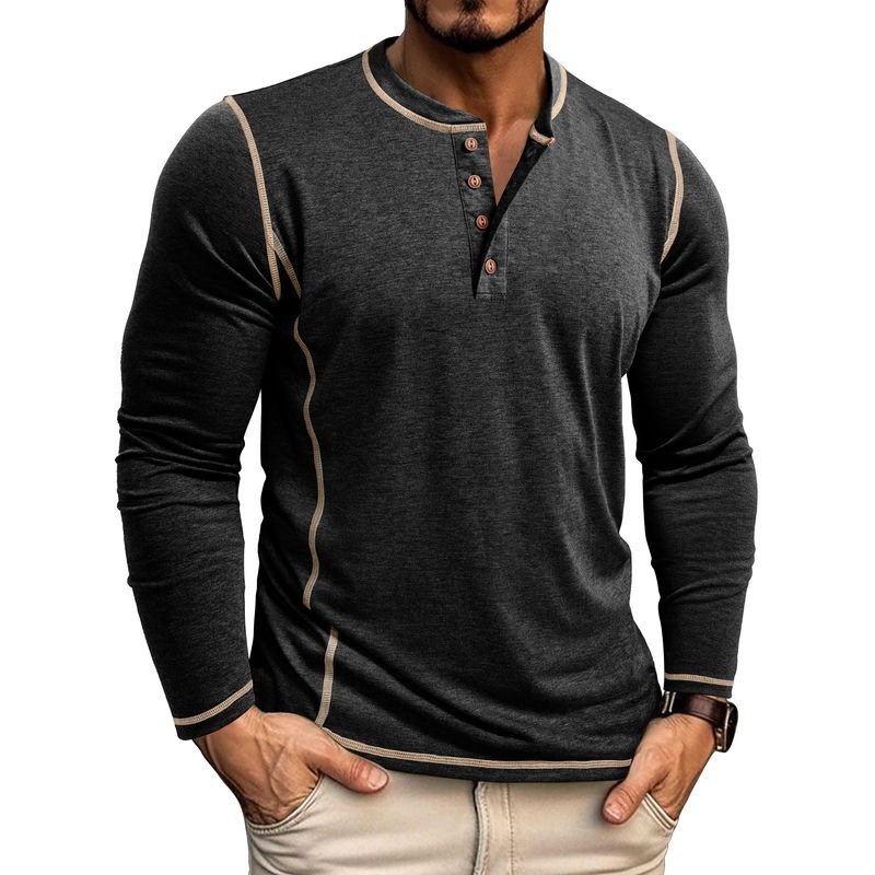 Vintage American Style Classic 4-Button Long Sleeve Henley Shirt Sustainable Long Henley Oversized American Vintage Top