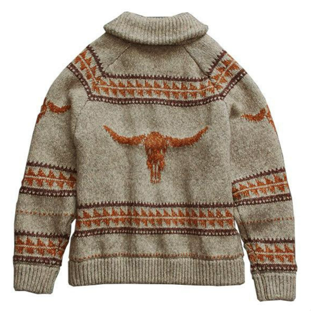 Men’s Bull Head Jacquard Zip Knit Cardigan