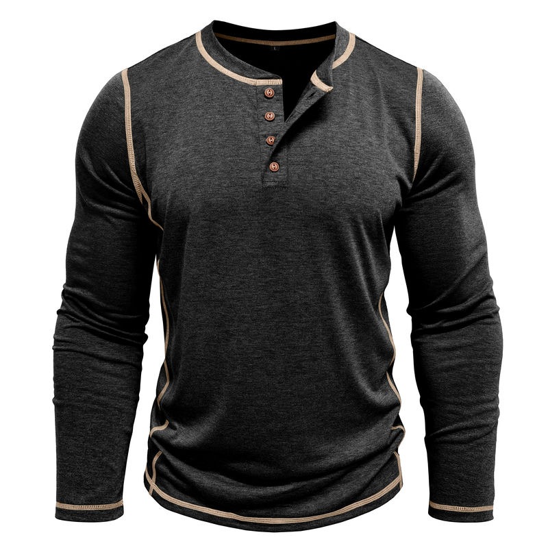 Vintage American Style Classic 4-Button Long Sleeve Henley Shirt Sustainable Long Henley Oversized American Vintage Top
