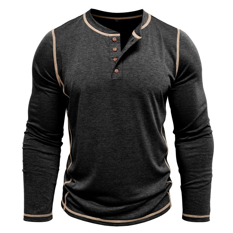 Vintage American Style Classic 4-Button Long Sleeve Henley Shirt Sustainable Long Henley Oversized American Vintage Top