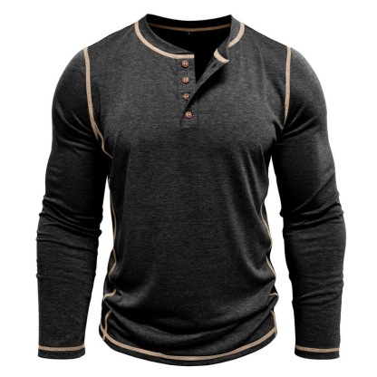 Vintage American Style Classic 4-Button Long Sleeve Henley Shirt Sustainable Long Henley Oversized American Vintage Top