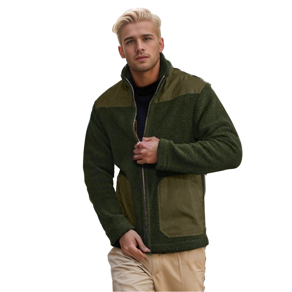 Mens Coat Fashion Patchwork Slim Fit Zip Jacket Fall Trendy Stand Collar Lightweight Warm Sport Coat with Pocket