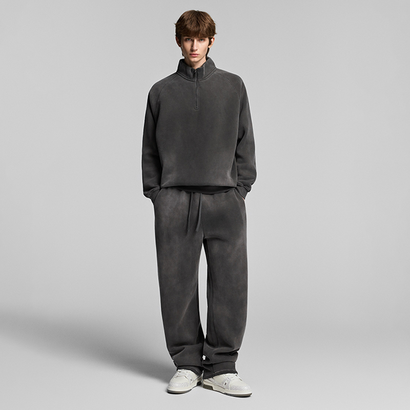 Retro Heavyweight Casual Sports Suit, 420GSM Vintage Zipper Hoodie and Sweatpants, Washed and Distressed Unisex Sportswear, Warm and Comfortable for Transitional Seasons