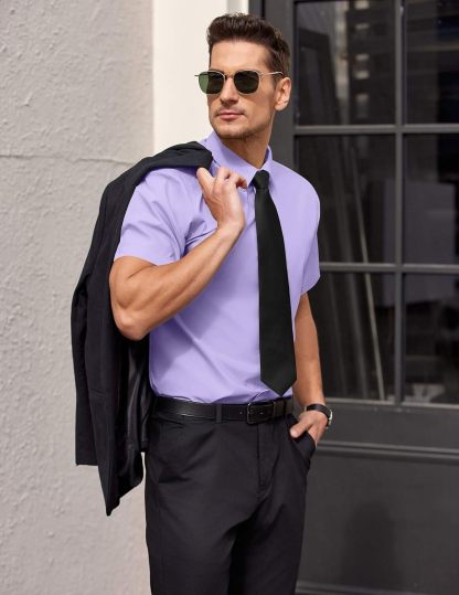 Mens Short Sleeve Dress Shirts Wrinkle Free Casual Button Down Shirts Summer Untucked Dress Shirt