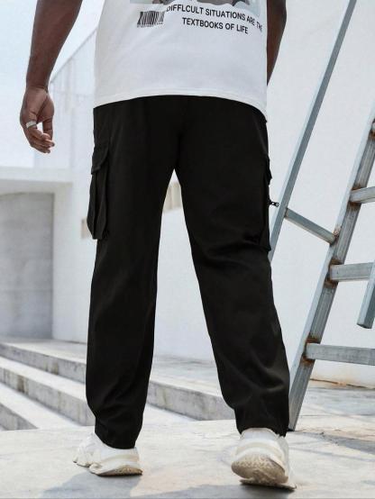 Men's Plus Size Plain Drawstring Waist Cargo Pants
