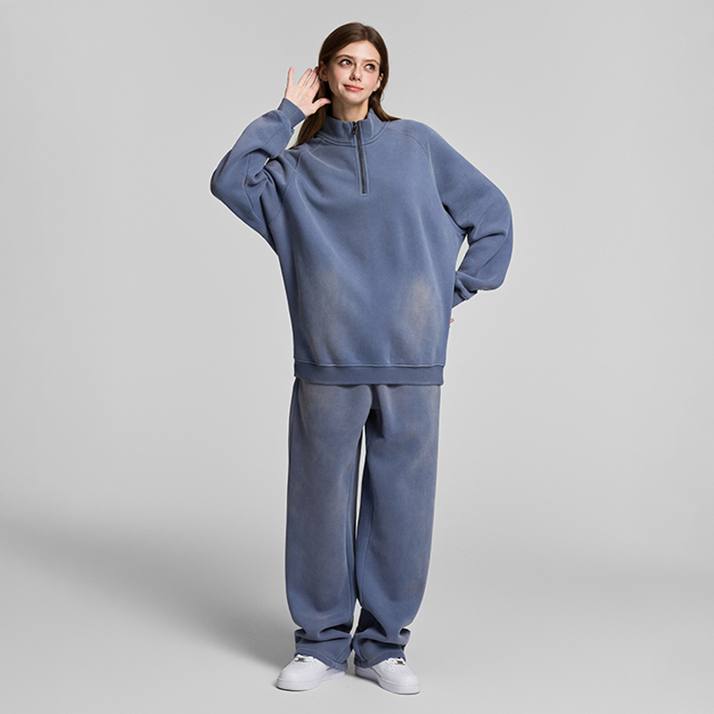 Retro Heavyweight Casual Sports Suit, 420GSM Vintage Zipper Hoodie and Sweatpants, Washed and Distressed Unisex Sportswear, Warm and Comfortable for Transitional Seasons