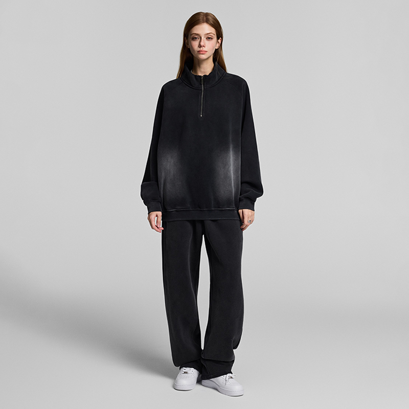 Retro Heavyweight Casual Sports Suit, 420GSM Vintage Zipper Hoodie and Sweatpants, Washed and Distressed Unisex Sportswear, Warm and Comfortable for Transitional Seasons