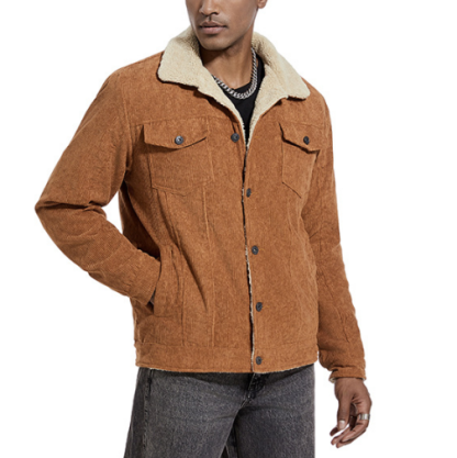 Men Flap Pocket Teddy Lined Corduroy Jacket