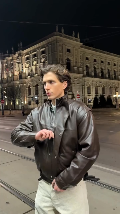 Men's Retro Brown Classic Black Leather Bomber Jacket, Vintage Pilot Leather Jacket for Men, Regular and Padded Styles Are Suitable for Autumn and Winter