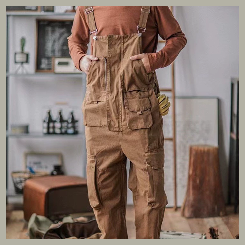 Men's Heavy Duty 1000gsm Cotton Work Clothes - Straight Leg Utility Pants With Adjustable Suspenders And 8+ Multi-Function Pockets