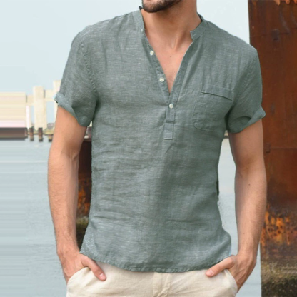 Men's Summer Cotton Linen Shirt - Casual Top For Beach, Travel, Or Urban Style