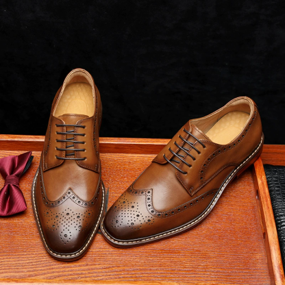 Handcrafted Men's Brogue Oxford Dress Shoes，Genuine Leather Derby Wedding Shoes For Grooms & Formal Events