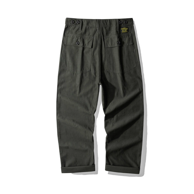Vintage American Utility Cargo Pants - Heavy-Duty Cotton Twill Workwear With Multi-Pockets & Adjustable Waist