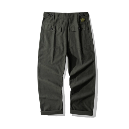Vintage American Utility Cargo Pants - Heavy-Duty Cotton Twill Workwear With Multi-Pockets & Adjustable Waist