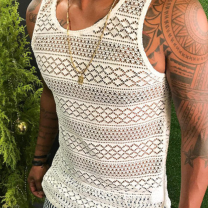 Men's Hollow-out Knitted Lace Sleeveless Tank Top