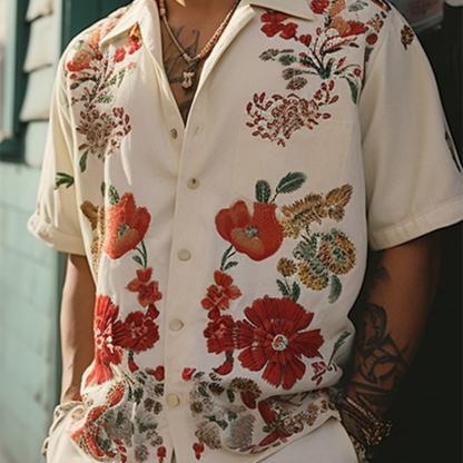 Vintage Men's Floral Shirt Button Shirt Casual Holiday Style
