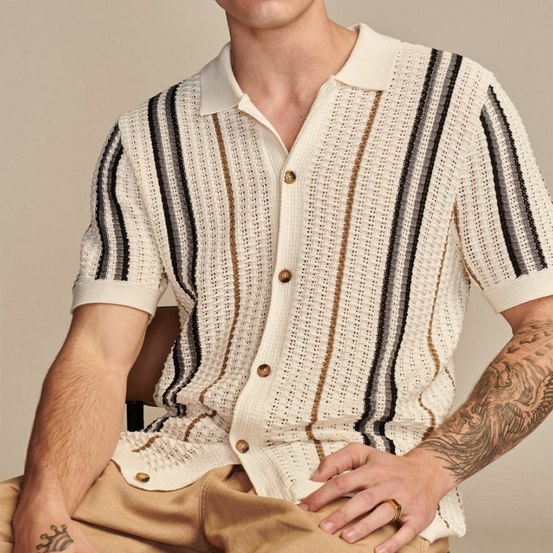 Men's Striped Collared Neck Short Sleeve Shirt