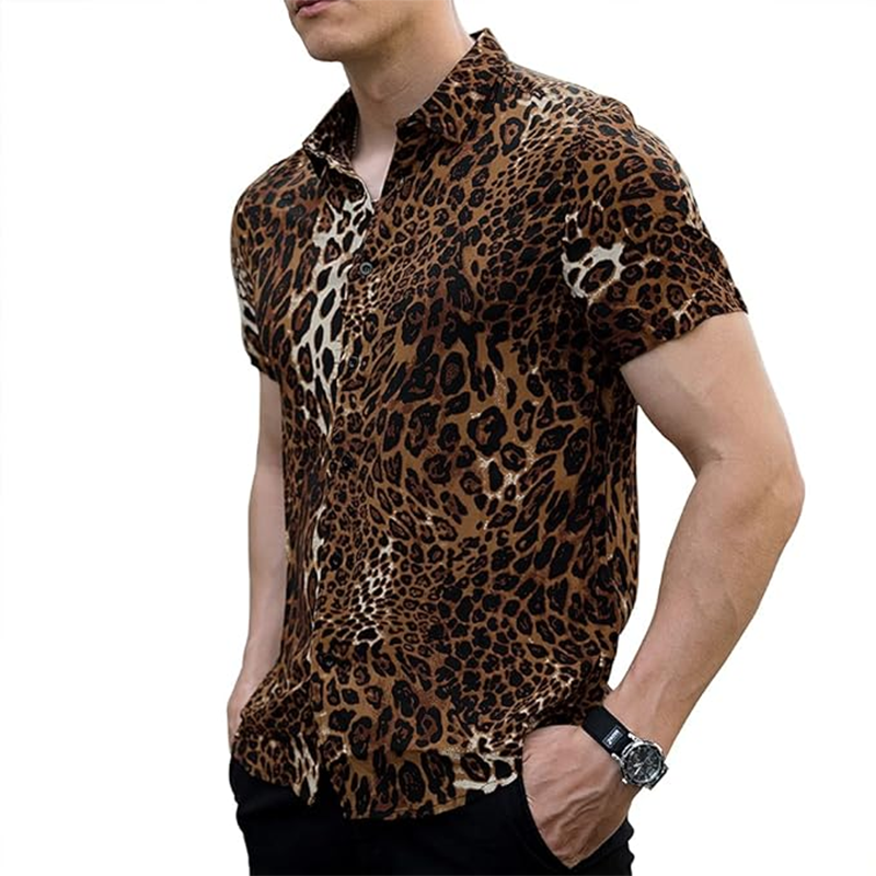 Men's Tropical Leopard Print Short Sleeve Shirt