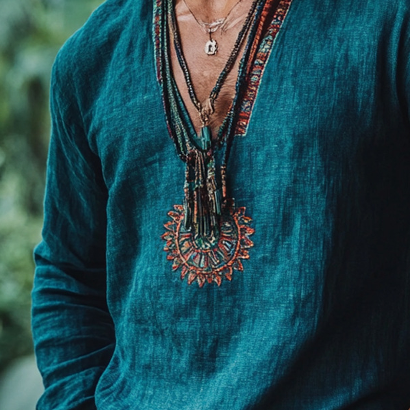 Men's Bohemian Printed Linen Shirts - Retro Ethnic Beach Vacation Shirts