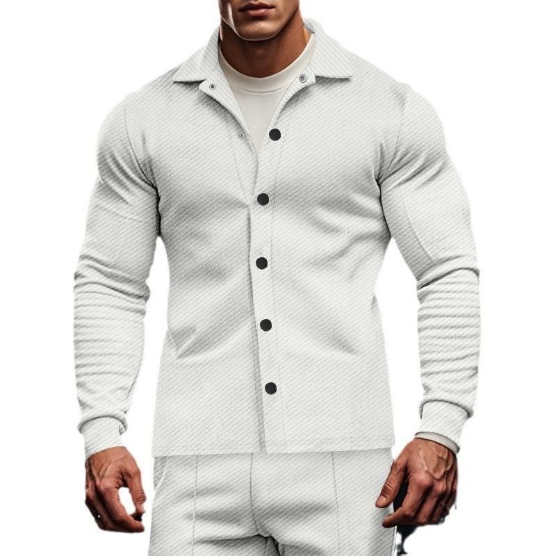 Men's Casual Twill Lapel Single Breasted Long Sleeve Shirt Jacket