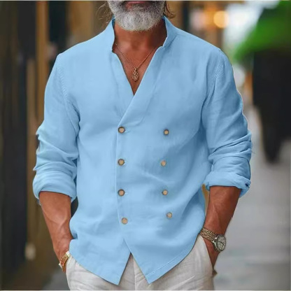 Men's Shirt Linen Shirt Button Up Shirt Band Collar Shirt Daily Clothing Apparel