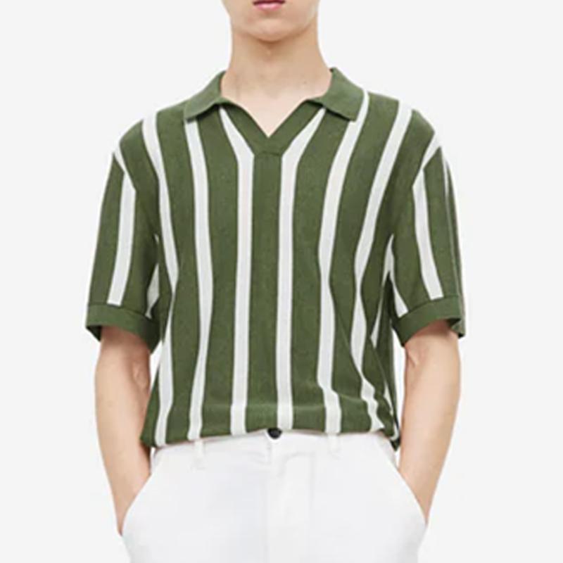 Men's Summer Green Stripes Polo Shirt 