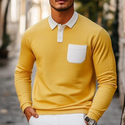 Men's Colorblock Long Sleeve Polo Neck Sweatshirt