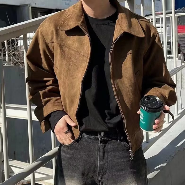 Men's Vintage Suede Bomber Jacket, Classic Short Aviation Jacket for Men, Fall Casual Coat for Daily Wear, Easy Match with Denim & Boots