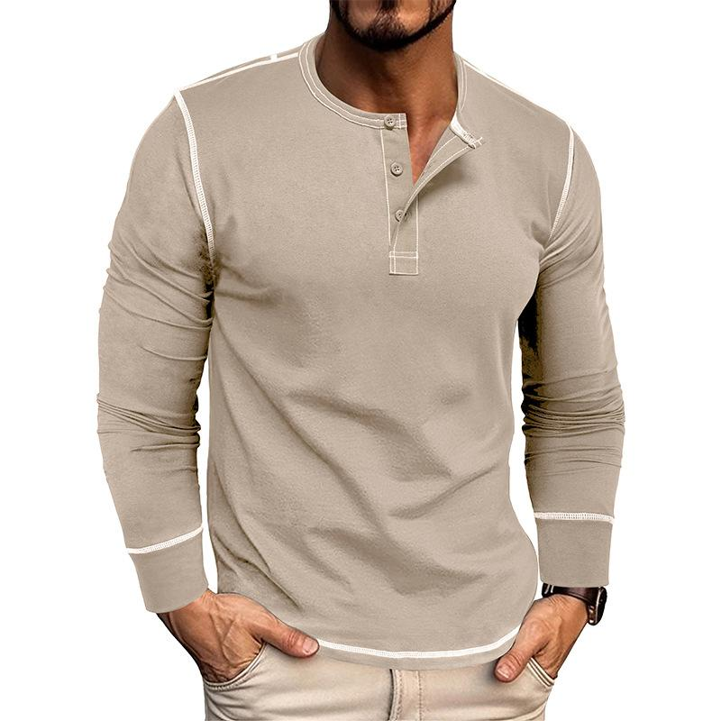 Men's Casual Colorblock Henley Collar Slim Fit Long Sleeve T-Shirt