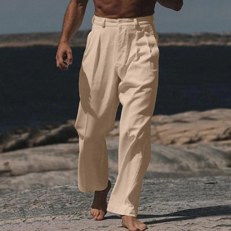 Men's Summer Casual Linen Pants, Relaxed Fit Straight Leg Trousers with Slant Pockets, Breathable and Versatile for Travel & Everyday Wear