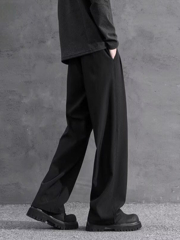 Men's Black Straight-Leg Loose Fit Trousers, High-Waisted Suit Pants, Casual Fashionable Style, Soft and Breathable Fabric with a Delicate Touch, Comfortable and Skin-Friendly