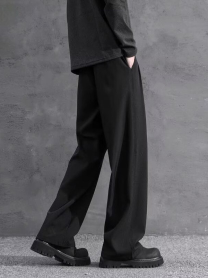 Men's Black Straight-Leg Loose Fit Trousers, High-Waisted Suit Pants, Casual Fashionable Style, Soft and Breathable Fabric with a Delicate Touch, Comfortable and Skin-Friendly