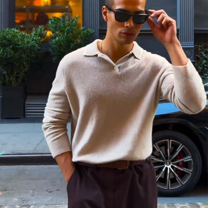 Men's Merino Wool Polo Neck Knit Sweater, Premium Business Casual Polo Neck Jumper, Fall and Winter Knit