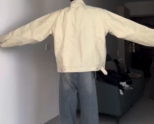 Men's Heavyweight Washed Canvas Stand Collar Denim Jacket, Spring & Fall Harrington Workwear Bomber Coat, Streetwear-Inspired Utility Jacket