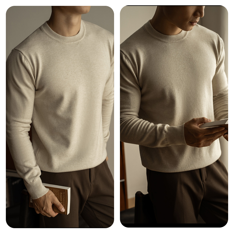 Men's Fall and Winter Essential Crewneck Sweater, Comfortable Tencel Wool Blend Knit, Machine Washable, Casual Crew Neck Pullover