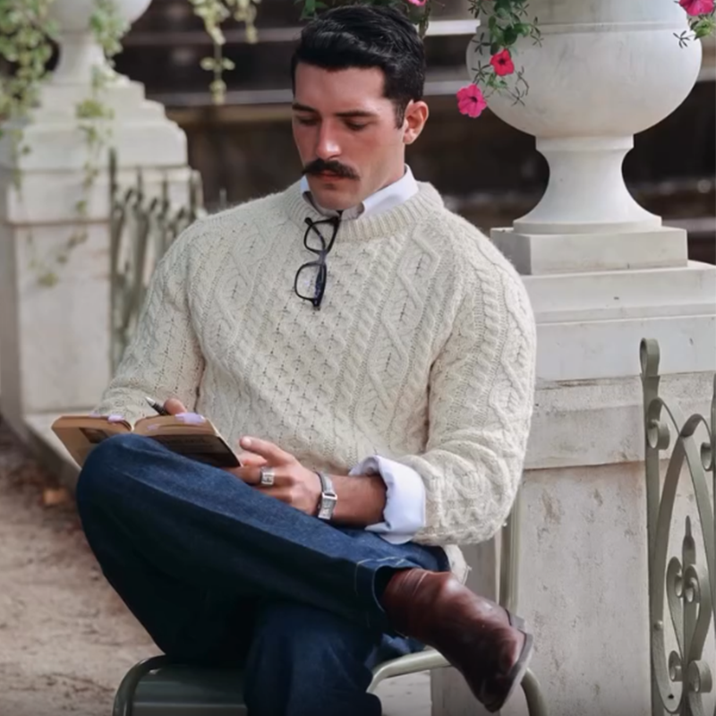 2025 Men's Retro Heavyweight Wool Blend Sweater, Classic Chunky Cable Knit, Aran Wool Sweater, Winter Crewneck Pullover