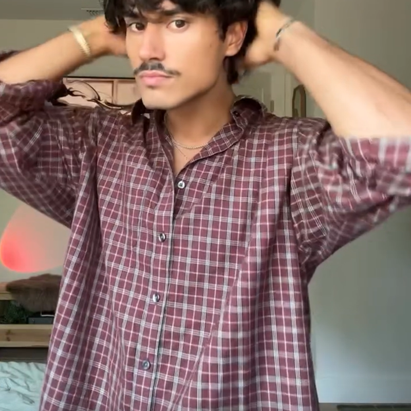 Men's Vintage Cotton Red & Blue Checked Shirt, Unisex Oversized Fit, Couples Outfit, Valentine's Day Gift