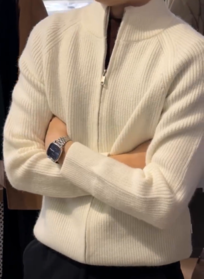 Unisex Fall & Winter Zipper Cardigan Sweater – Trendy Solid Color Knit Jacket, Must-Have Fashion Outerwear for Cold Weather