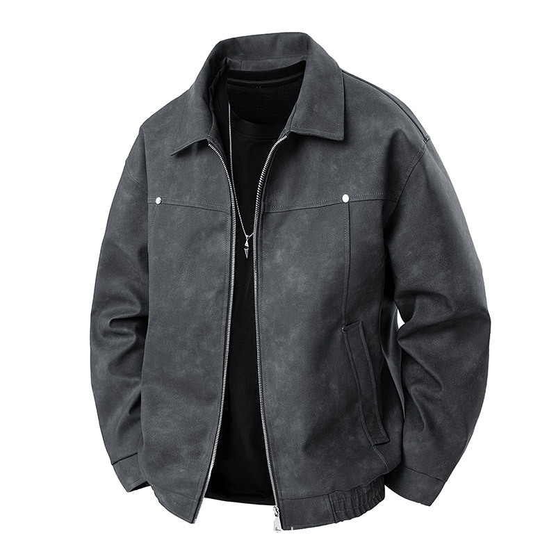 Men's Retro American Style PU Leather Jacket – Trendy Casual Flight Bomber Jacket for Spring & Fall, Stylish Short Biker Jacket