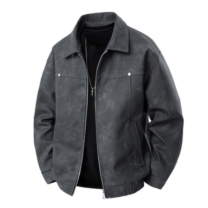 Men's Retro American Style PU Leather Jacket – Trendy Casual Flight Bomber Jacket for Spring & Fall, Stylish Short Biker Jacket