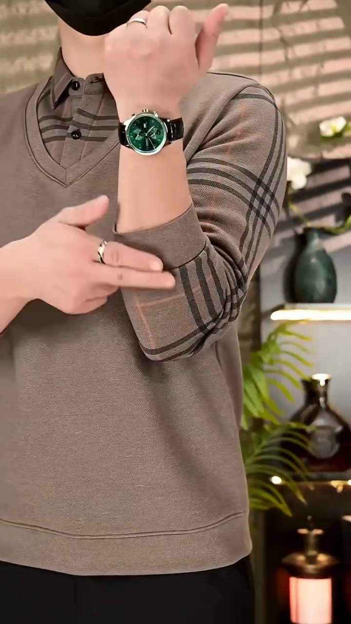 Men's Faux Two-Piece Shirt – Winter Fleece Lined, Thickened Collared Base Layer, Warm & Versatile for Everyday Wear